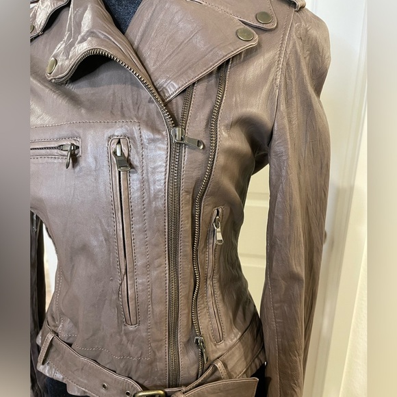 Kenna-T Bomber Jacket, Crinkled Soft lLather, Brown, Size XS - Picture 9 of 9